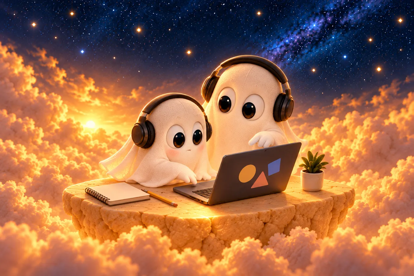Un fantasma toca una laptop por primera vez junto a su profesor