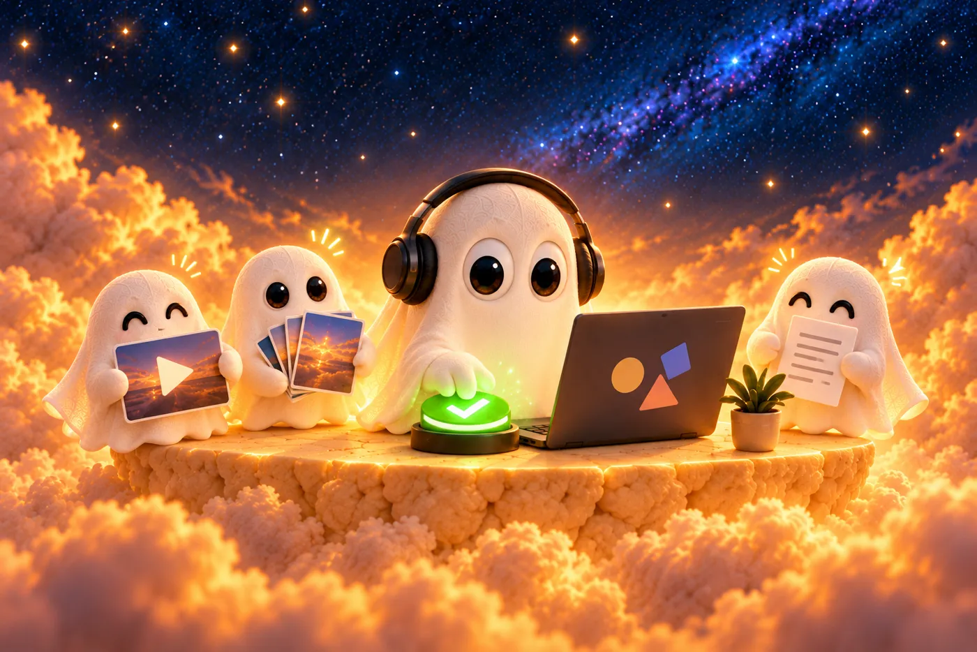 El fantasma aprueba las piezas desde su laptop